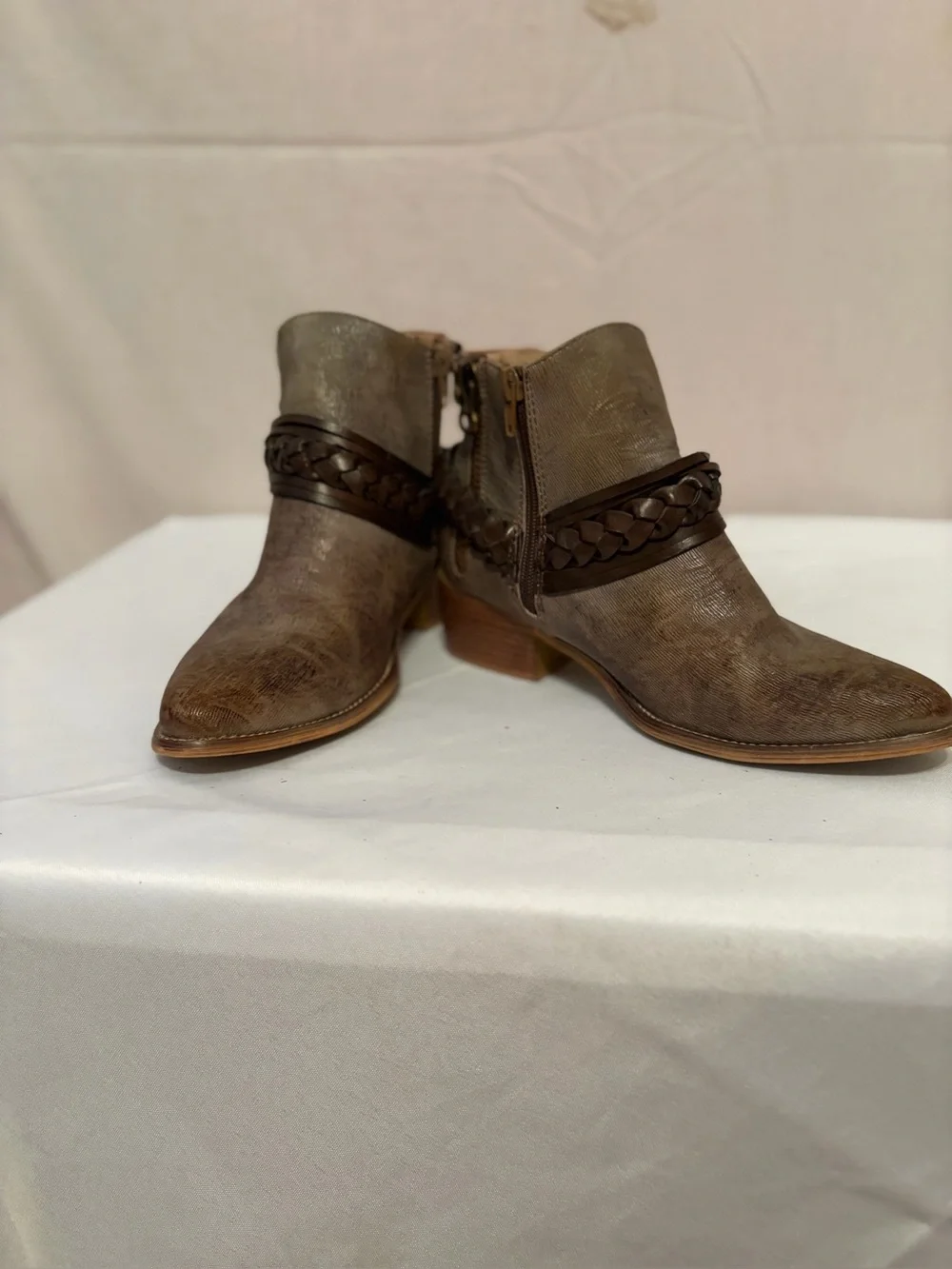 Boutique by Corkys Women’s Brown Braided Strap Ankle Boots